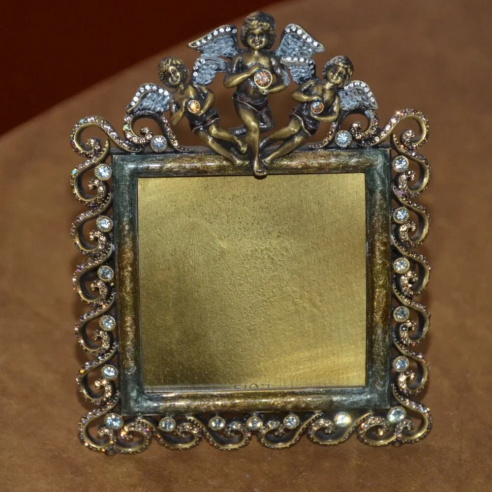 RARE JAY STRONGWATER GUARDIAN ANGEL CHERUB TUILIERES SCROLL CRYSTAL ENAMEL FRAME